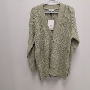 Nwt B. Young Olive sage Green Knit Cardigan textured oversize sz M cabin